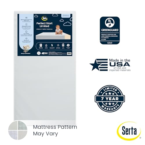 Serta Perfect Start Limited Dual Sided Baby Crib Mattress and Toddler Mattress, Breathable Fiber Core, GREENGUARD Gold Certified, Waterproof, 7 Year Warranty, Made in USA