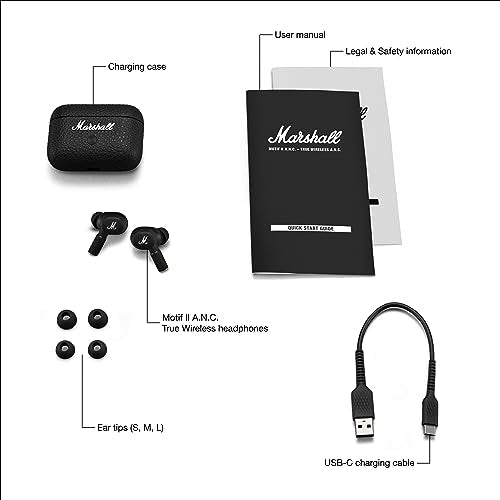 Marshall Motif II True Wireless Active Noise-Canceling Earbuds Headphones, Black