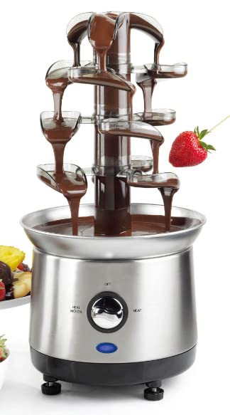 Stainless Steel Electric Chocolate Fondue Fountain Machine Chocolate Fountain 4 Tier, 2.5lb Capacity Hot Chocolate Capacity for Nacho Cheese, Sauce, Liqueuers, Christmas, Wedding, Birthday Party