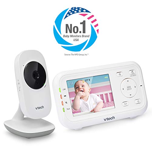 VTech Video Baby Monitor with 1000ft Long Range, Auto Night Vision, 2.8” Screen, 2-Way Audio Talk, Temperature Sensor, Power Saving Mode, Lullabies and Wall-mountable Camera with bracket, White