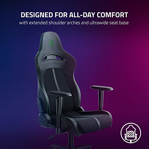 Razer Enki X Essential Gaming Chair: All-Day Comfort - Built-in Lumbar Arch - Optimized Cushion Density - Dual-Textured, Eco-Friendly Synthetic Leather - Adjustable 152-degree Recline - Black