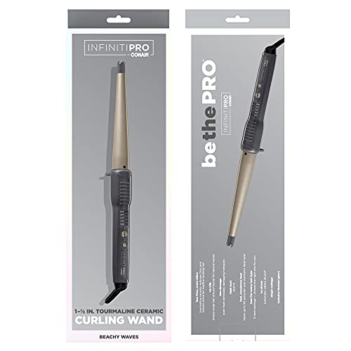 CONAIR INFINITIPRO Tourmaline Ceramic 1-Inch to 1/2-Inch Curling Wand, Tapered wand produces beachy waves