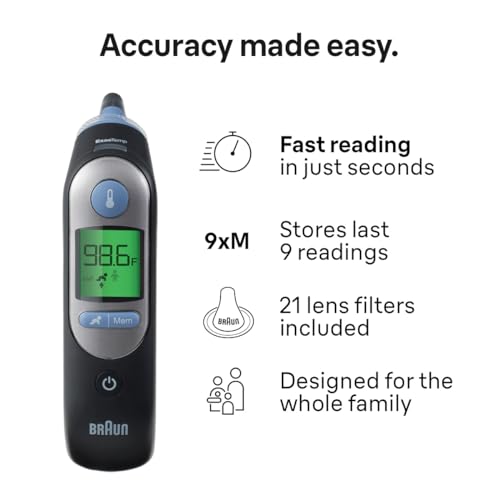 Braun ThermoScan 7 – Digital Ear Thermometer for Kids, Babies, Toddlers and Adults – Fast, Gentle, and Accurate Results in 2 Seconds - Black, IRT6520