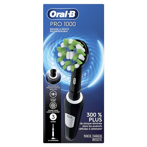 Oral-B Pro 1000 Rechargeable Electric Toothbrush, Black with Pressure Sensor, 3 Modes