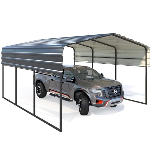 MELLCOM Metal Carport 10'x15' Heavy Duty with Galvanized Steel Roof - 10'x15'x8.4' Multi-Use Shelter Canopy with Metal Frame, Prefab Carport Garage for Cars, Boats, and Tractors