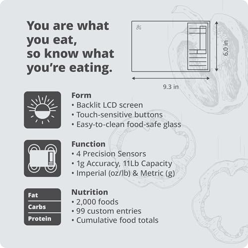 Greater Goods Nutrition Scale, Food Grade Glass, Calorie Counting Scale, Meal Prep Scale, and Weight Loss Scale, Designed in St. Louis, Silver