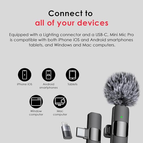 Mini Mic Pro 2024 Professional Wireless Lavalier Microphone for iPhone, iPad, Android - 2Pcs Cordless Omnidirectional Condenser Recording Mic with USB-C for Interview, Video, Podcast, YouTube, TikTok