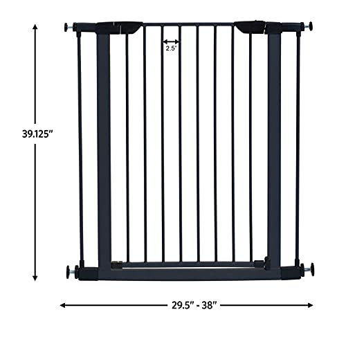 MidWest Homes for Pets 39 Inches Tall Walk-Though Steel Pet Gate, Pressure Mounted Dog Gate Measures 29 - 38 Inches Wide & Includes two 3-Inch-Wide Extensions, Graphite