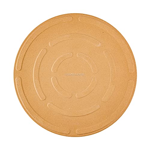 OVENTE Ceramic Flat 13 Inch Pizza Stone Set with Crust Cutter Wheel & Metal Rack/Handle, Compact Easy Storage Portable Baking Grilling Stone Thermal Shock Resistance for Oven Grill BBQ, Beige BW10132