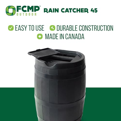 FCMP Outdoor RC45-BLK Rain Barrel (45-Gallon) - Water Rain Catcher Barrel with Flat Back for Watering Outdoor Plants, Gardens, and Landscapes, Black