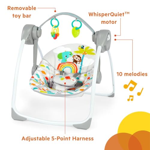 Bright Starts Playful Paradise Portable Compact Automatic Baby Swing with Music, Unisex, Newborn +