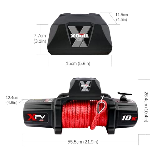 X-BULL Winch-10000 lb. Load Capacity Electric Winch Kit -12V Synthetic Rope Winch,Waterproof IP67 Electric Winch with Hawse Fairlead, with Wireless Handheld Remote and Corded Control Recovery