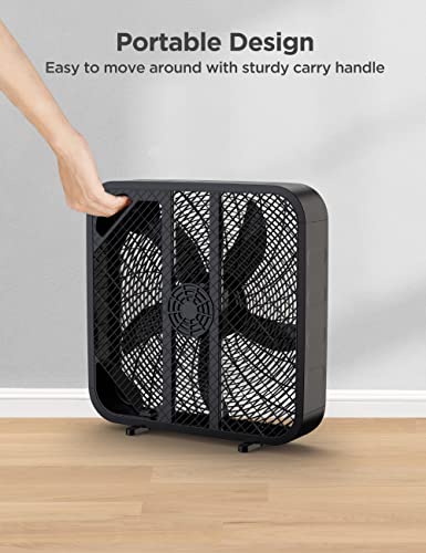 PELONIS 3-Speed Box Fan For Full-Force Circulation With Air Conditioner, Upgrade Floor Fan, Black, medium