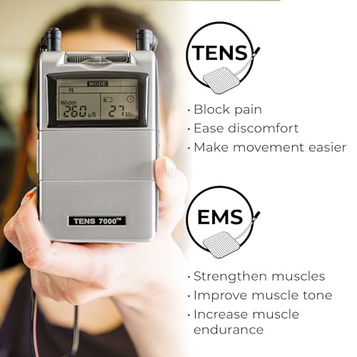 TENS 7000 Rechargeable Tens Unit Muscle Stimulator, EMS Muscle Stimulator, Back Pain Relief, 4 Electrodes/Unit Pads, Period Pain Simulator, Muscle Recovery & Growth, Stim Machine, Electrotherapy