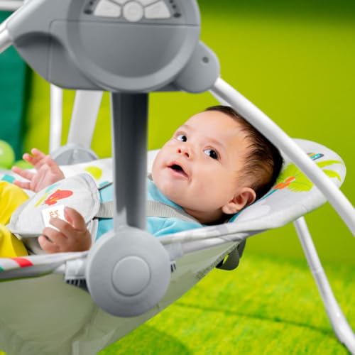 Bright Starts Playful Paradise Portable Compact Automatic Baby Swing with Music, Unisex, Newborn +