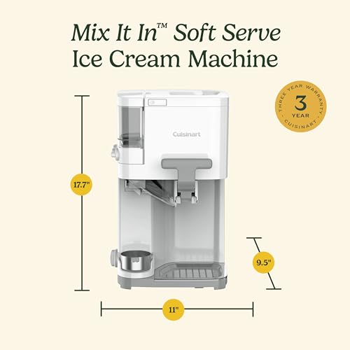 Cuisinart Soft Serve Ice Cream Machine- Mix It In Ice Cream Maker for Frozen Yogurt, Sorbet, Gelato, Drinks 1.5 Quart, White, ICE-48