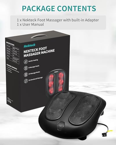 Nekteck Foot Massager with Heat, Shiatsu Heated Electric Kneading Foot Massager Machine for Plantar Fasciitis, Built-in Infrared Heat Function and Power Cord (Black)