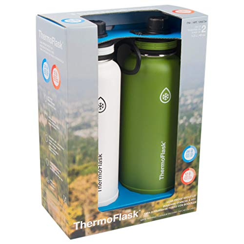 ThermoFlask 40 oz Double Wall Vacuum Insulated Stainless Steel 2-Pack of Water Bottles, Arctic/Grasshopper