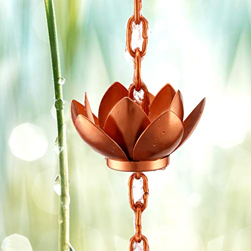 Oak Leaf Rain Chain Set, 8.5ft Copper Plated Rain Chain for Gutters with Adapter, Lotus Rain Chain Cups to Replace Gutter Downspout, Divert Water and Home Display, 12 Cups, Adjustable, Rose Gold