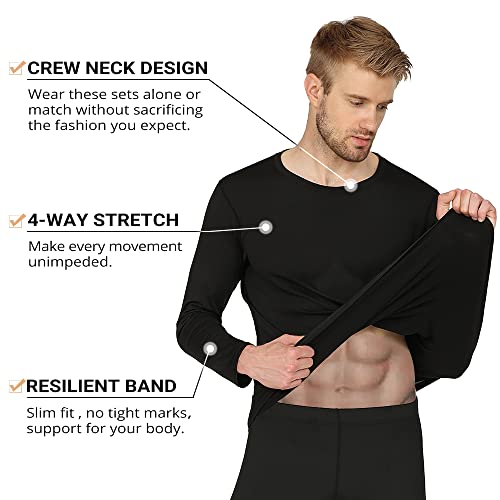 HEROBIKER Mens Thermal Underwear Set Skiing Winter Warm Base Layers Tight Long Johns Top & Bottom Set with Fleece Lined Black