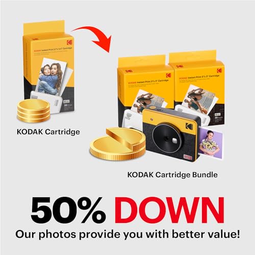 KODAK Mini Shot 3 Retro 4PASS 2-in-1 Instant Digital Camera and Photo Printer (3x3 inches) + 60 Sheets Cartridge Bundle, White