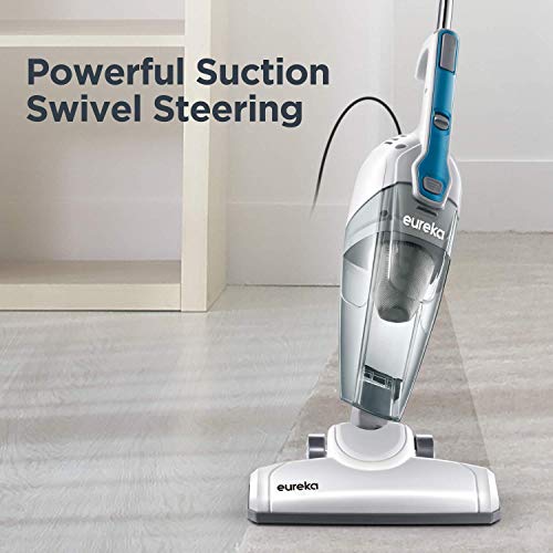 Eureka Home Lightweight Mini Cleaner for Carpet and Hard Floor Corded Stick Vacuum with Powerful Suction for Multi-Surfaces, 3-in-1 Handheld Vac, Aqua Blue