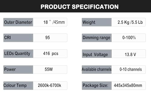 JJ JIANJIN Ring Light Kit:18"/45cm Outer 55W6700k Dimmable LED Light, Tripod Stand, Remote Controller,Box for Camera,Smartphone,YouTube,TikTok,Self-Portrait Shooting,CRI90,Black