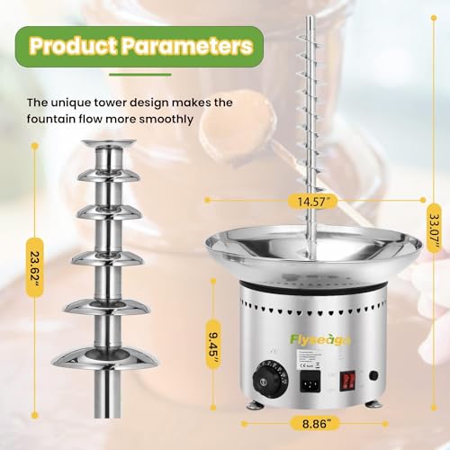 Flyseago Commercial Chocolate Fountain 6 Layers 19Lbs Large Chocolate Fondue Tower Stainless Steel Hot Chocolate Waterfall for Nacho Cheese Knob Control