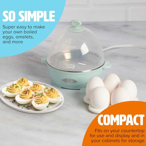 Tasty Mini Rapid Egg Cooker, 5-Egg Capacity for Perfect Hard Boiled Eggs or Omelets, Auto Shut Off, Aqua