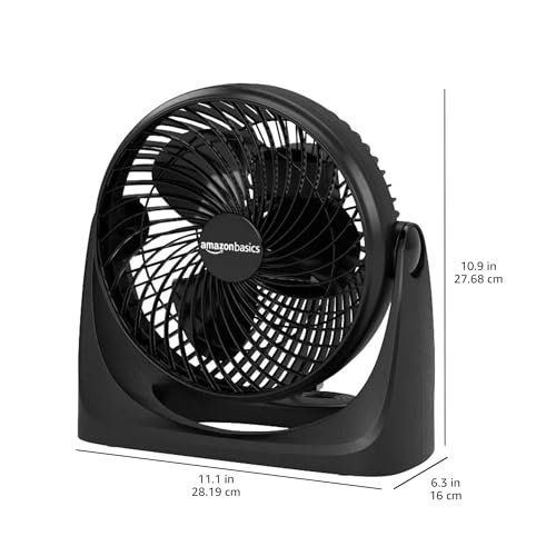 Amazon Basics 11-Inch Air Circulator Fan with 90-Degree Tilt Head and 3 Speed Settings, Ultra Quiet (30 dB), Lightweight (3 LBS), Black, 6.3"D x 11.1"W x 10.9"H