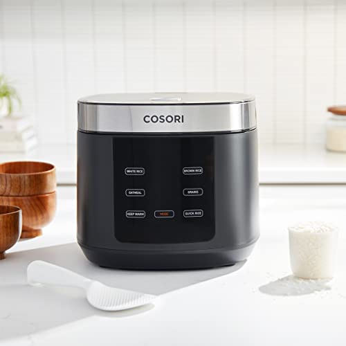 COSORI Rice Cooker 10 Cup, 24h Keep Warm, 18 Functions Fuzzy Logic Rice Maker with Stainless Steel Steamer Basket, Sauté, Slow Cooker, Black