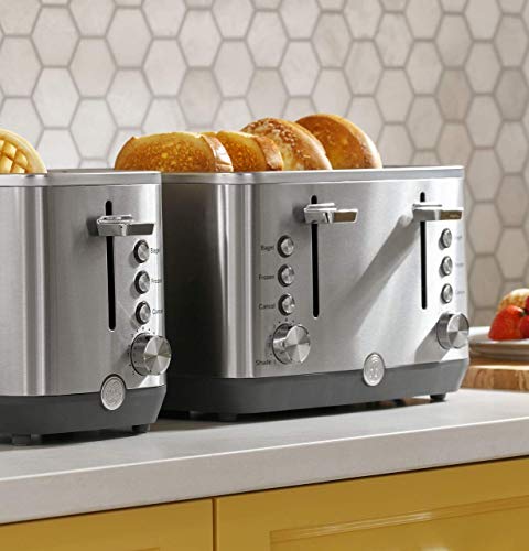 GE 2 Slice Stainless Steel Toaster, Extra Wide Slots for Toasting Bagels, Breads, Waffles & More, 7 Adjustable Shade Settings, Removable Crumb Tray, Countertop Kitchen Essentials, 850 Watts