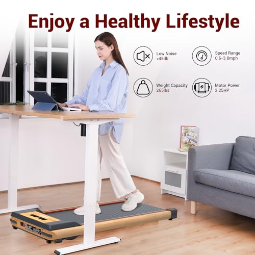 FUNRAY Walking Pad with Incline, Under Desk Treadmills - Grain of Wood Walking Pad Treadmill for Home and Office, 2 in 1 Desk Walking Treadmill with Incline