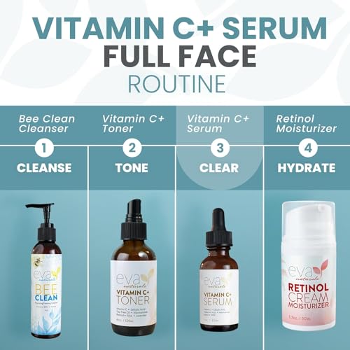 Eva Naturals Vitamin C Face Serum With Hyaluronic Acid - Anti Aging Serum - Reduce Dark Spots, Acne & Wrinkles - Retinol, Niacinamide & Salicylic Acid, Brightening Skin Serum for Glowing Skin