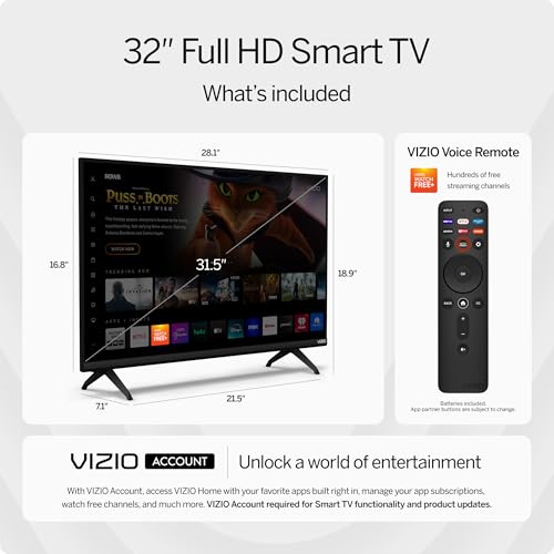 VIZIO 32-inch D-Series Full HD 1080p Smart TV with Apple AirPlay and Chromecast Built-in, Alexa Compatibility, D32fM-K01, 2023 Model