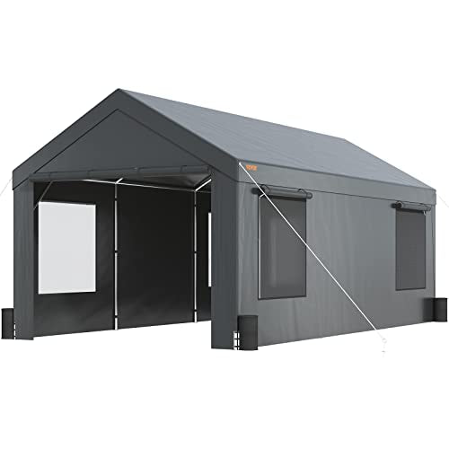 VEVOR Carport 10x20ft, Car Canopy Portable Garage, Heavy Duty Car Port with Roll-up Ventilated Windows & Removable Sidewalls, UV Resistant Waterproof All-Season Tarp for SUV, F150, Car, Truck, Boat