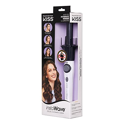 KISS Instawave Deluxe Automatic Rotating Curling Iron, Patented Automotic Spinner, 2-Way Rotation, 1” Ceramic Ionic Wand, Dual Heat Settings, 420° Max Temperature, Black & White