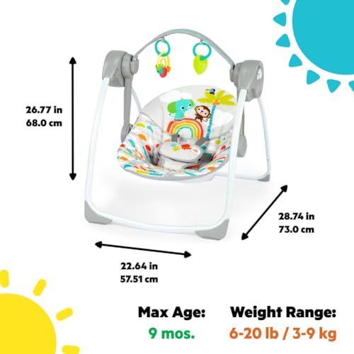 Bright Starts Playful Paradise Portable Compact Automatic Baby Swing with Music, Unisex, Newborn +