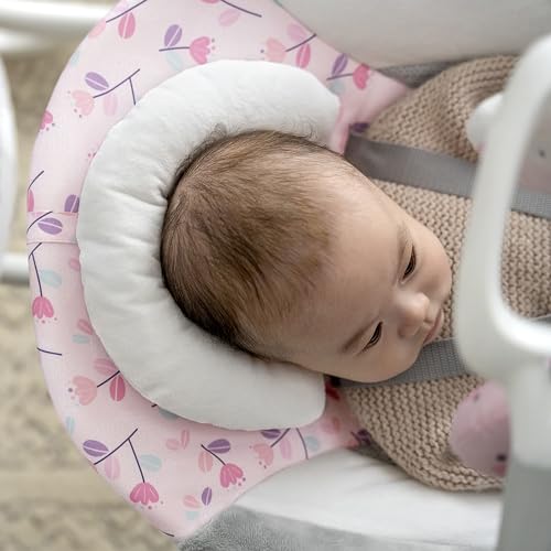 Ingenuity SimpleComfort Lightweight Compact 6-Speed Multi-Direction Baby Swing, Vibrations & Nature Sounds, 0-9 Months 6-20 lbs (Pink Cassidy)