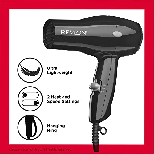 Revlon Compact Hair Dryer | 1875W Lightweight Design, Perfect for Travel, (Black)