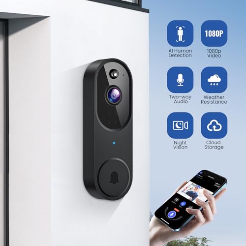 CutePanda 1080P Wireless Doorbell Video Camera, AI Human Detection, Chime Ringer Included, 2.4G WiFi, Night Vision, Instant Alerts, 2-Way Audio, Cloud Storage, Indoor Outdoor Surveillance