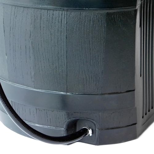 FCMP Outdoor RC45-BLK Rain Barrel (45-Gallon) - Water Rain Catcher Barrel with Flat Back for Watering Outdoor Plants, Gardens, and Landscapes, Black