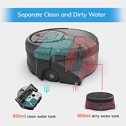 ILIFE Shinebot W450 Vacuum Mop Robot Cleaner, Wet Mopping, Floor Washing and Scrubbing, Smart Mapping, Wi-Fi Connected, Works with Alexa，XL Water Tank, Zig-Zag Cleaning Path, for Hard Floors only