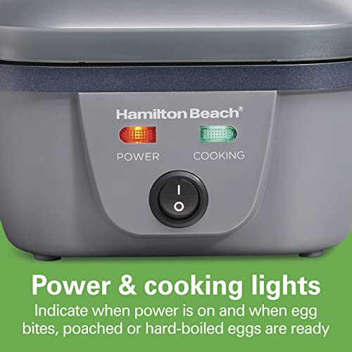 Hamilton Beach 6-in-1 Electric Egg Cooker for Hard Boiled Eggs, Sous Vide Style Egg Bite Maker and Poacher, 5.25” Non-Stick Skillet for Omelets, Scrambling & Frying, Grey (25510)