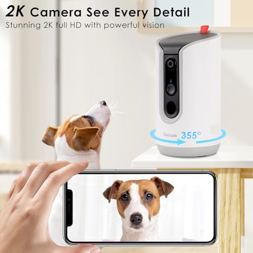 Samrado 2K Pet Camera with Phone App - 360° View, 5G & 2.4G WiFi Two-Way Audio Dog Camera with Treat Dispenser Security Pet Camera for Dogs Remote Pet Monitoring