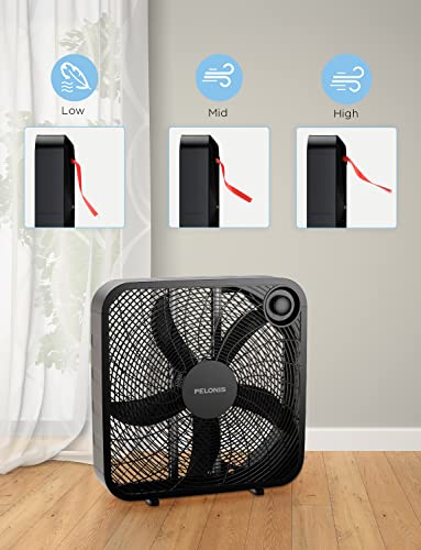 PELONIS 3-Speed Box Fan For Full-Force Circulation With Air Conditioner, Upgrade Floor Fan, Black, medium