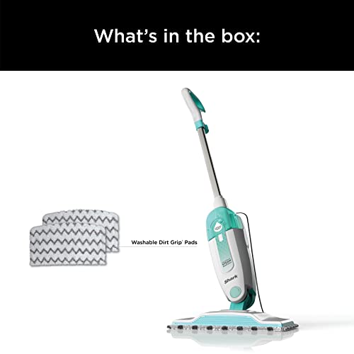 Shark S1000 Steam Mop with 2 Dirt Grip Pads, Lightweight, Safe for all Sealed Hard Floors like Tile, Hardwood, Stone, Laminate, Vinyl & More, Machine Washable, Removable Water Tank, White/Seafoam