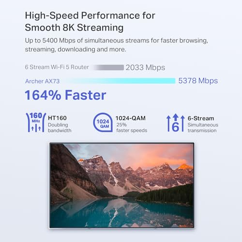 TP-Link AX5400 WiFi 6 Router (Archer AX73)- Dual Band Gigabit Wireless Internet Router, High-Speed ax Router for Streaming, Long Range Coverage, 5 GHz