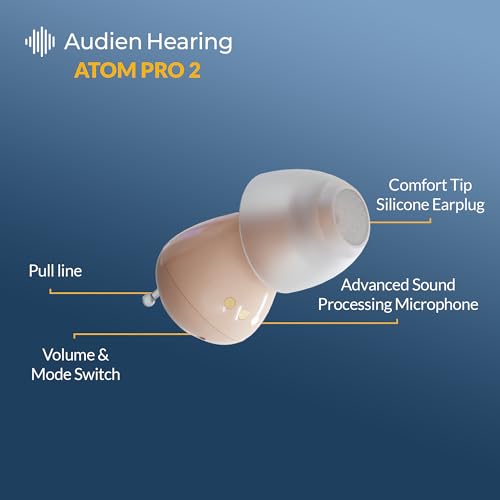 Audien ATOM PRO 2 Wireless Rechargeable OTC Hearing Aid, Premium Comfort Design and Nearly Invisible