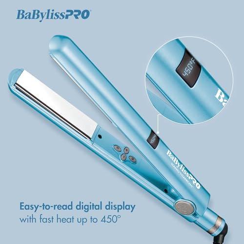 BaBylissPRO Nano Titanium Flat Iron Hair Straightener, 1" Digital Hair Straightener Iron for Professional Salon Results and All Hair Types